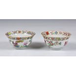 A closely matched pair of Chinese famille rose cockerel dishes, one with Xianfeng (1851-61) four