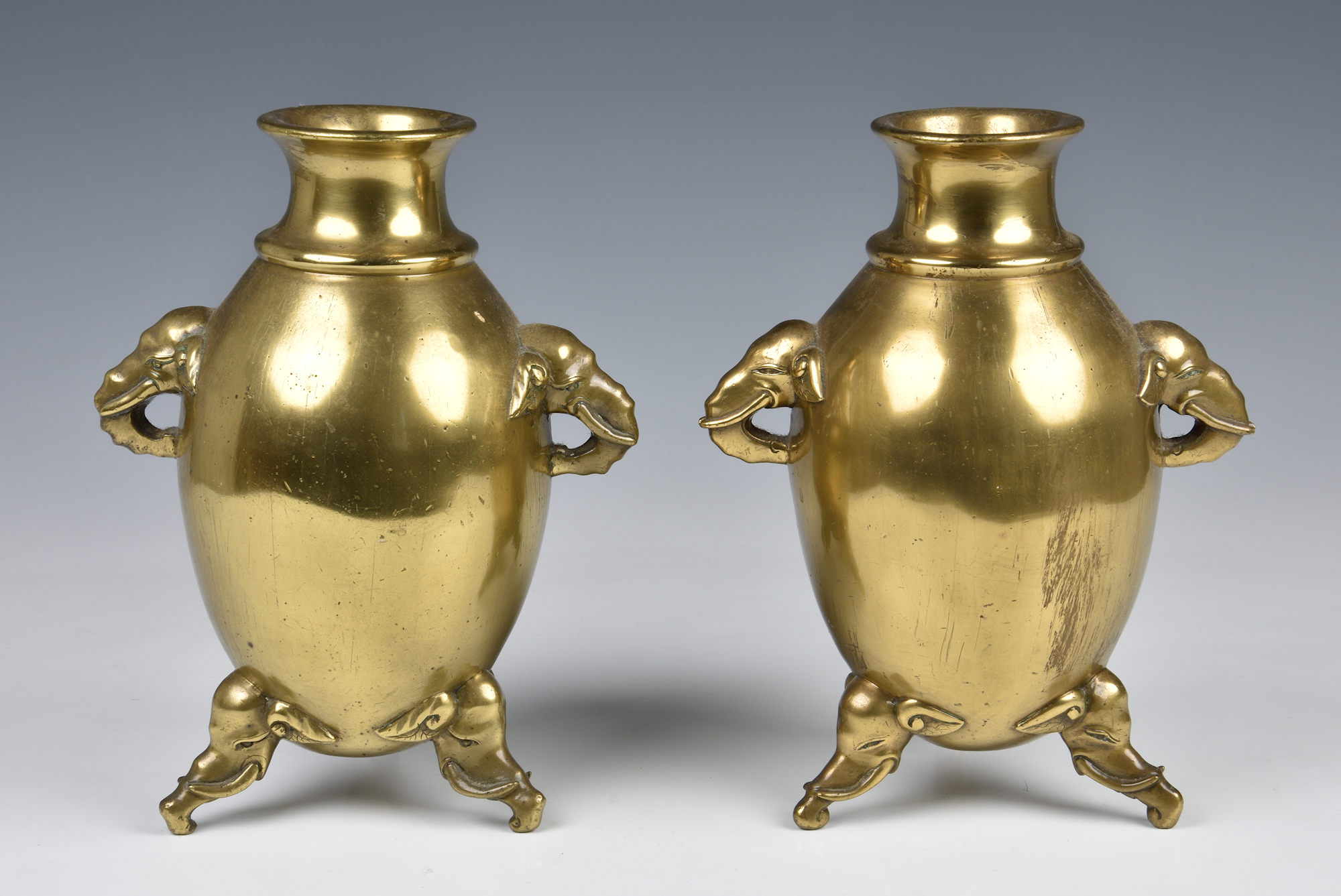 A pair of Chinese bronze 'Elephant' vases, Qing Dynasty, the high globular body with a lipped - Image 5 of 11