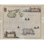 Three Channel Islands maps, comprising Sarnia Insula by Johannes Blaeu, 17 x 21¼in. (43.2 x