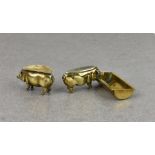 Two Edwardian novelty brass pigs - smoking related, probably French, the first fashioned standing at