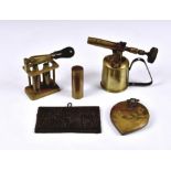 A rummage tray of antique / vintage collectables, comprising a small Sievert blow torch, 5in. (12.