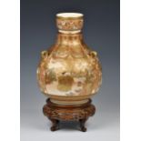 A Japanese Satsuma earthenware vase by Kinkozan, Meiji period (1868-1912), gilt four character