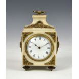 A French white marble and gilt metal table clock, late 19th / early 20th century, the white Roman