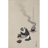 After Katsushika Hokusai (1760-1849), Badger with tea kettle, coloured woodblock print, 11 ¾ x 7 ½