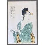After Kikukawa Eizan (1787-1867), 1960s Japanese woodblock print, plate mark visible, Bijin and