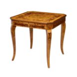 An Italian burr maple and marquetry metamorphic games table, late 20th century, the square top