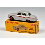 A Dinky Toys 176 Austin A105 Saloon, light grey with red flash, red wheels with black tyres, in