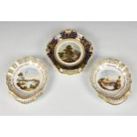 A pair of Spode shell shaped topographical dessert dishes, one with black factory painted mark,