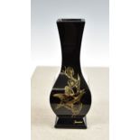 A Baccarat black glass baluster shaped square section vase, Japonesque style, decorated in gold