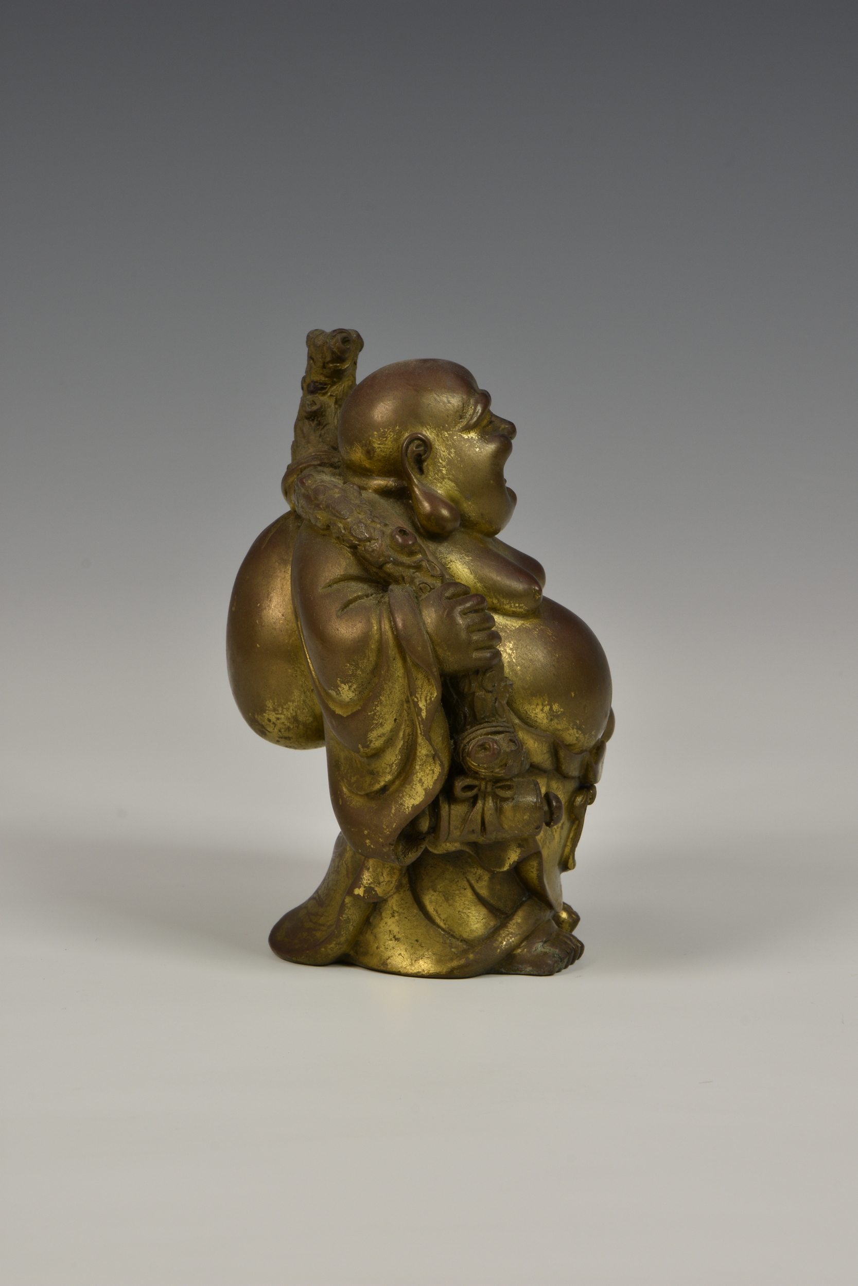 A Chinese gilt bronze buddha figure, probably early 20th century, modelled in standing position, - Image 2 of 7