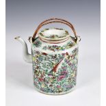 A late 19th early 20th century Chinese Canton Export teapot in the famille rose palette, of