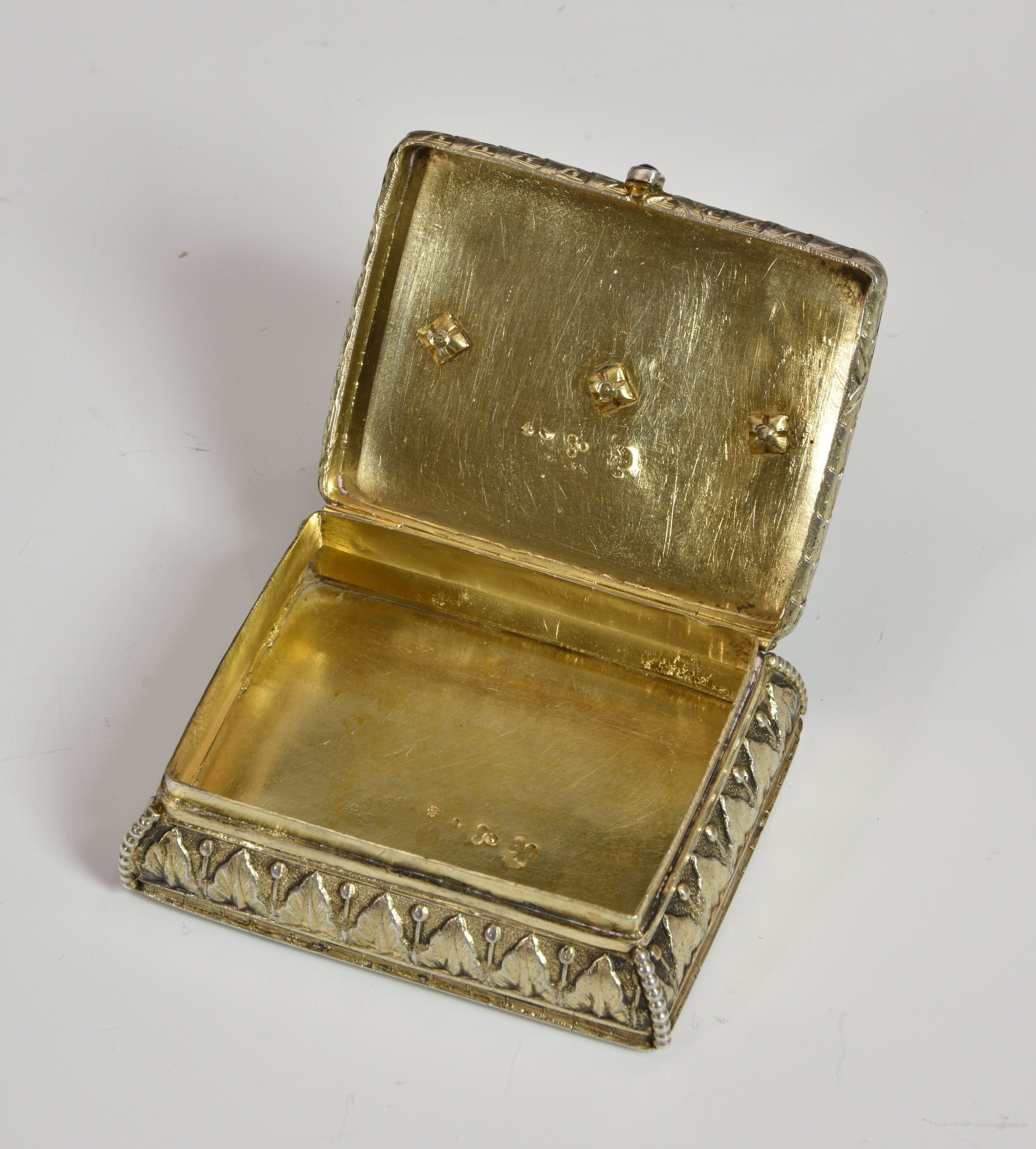 An Indian or Persian silver gilt and jewelled snuff box, 19th century, impressed marks to base and - Image 3 of 4