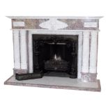 A Georgian style white and grey variegated marble fireplace, European, 20th century, with ornate