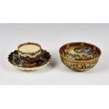 A Japanese Satsuma bowl and cup and saucer, probably Meiji period (1868-1912), each with varying