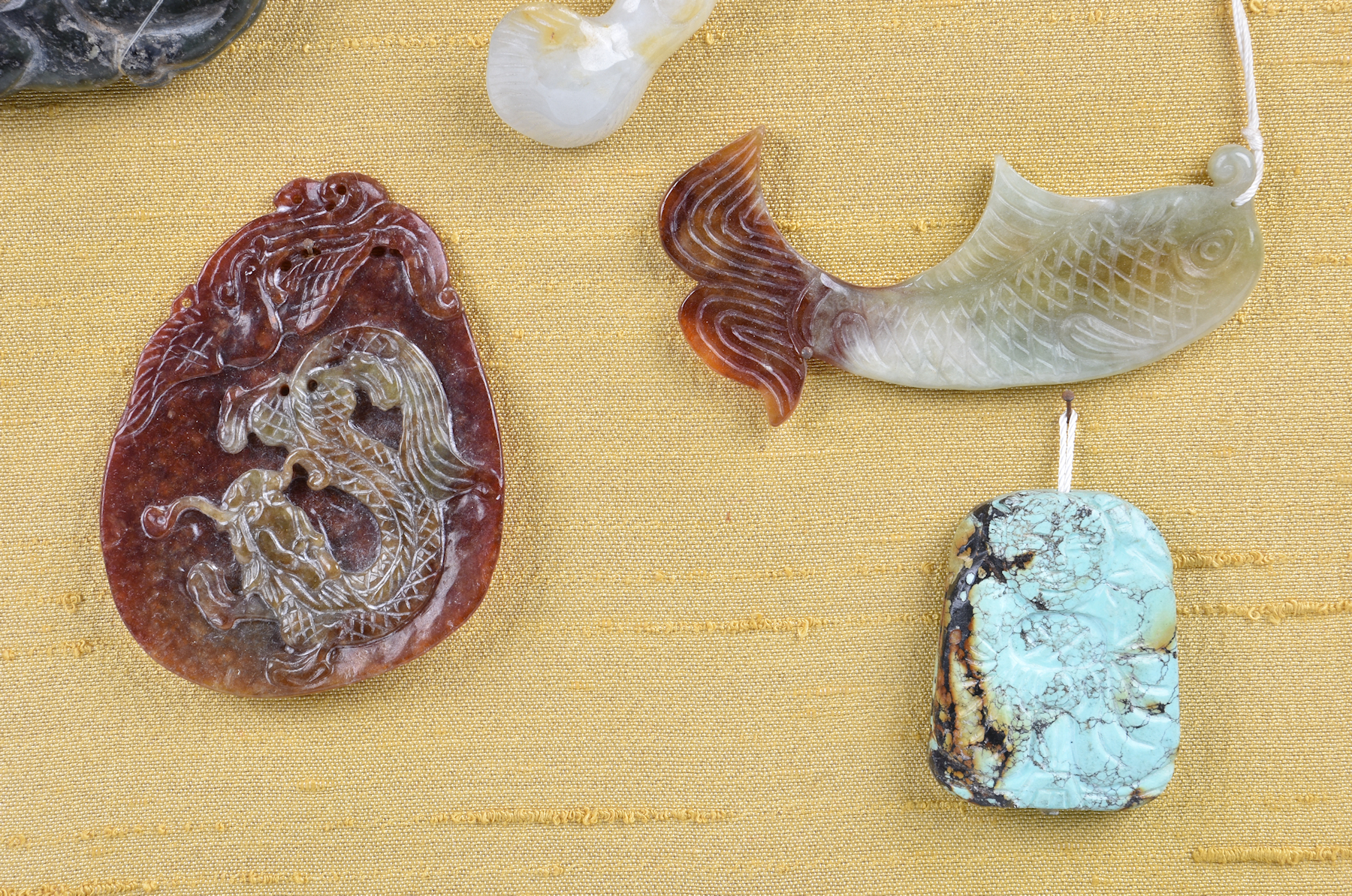A small collection of modern Chinese jade and stone carvings, to include various fish in different - Image 5 of 11