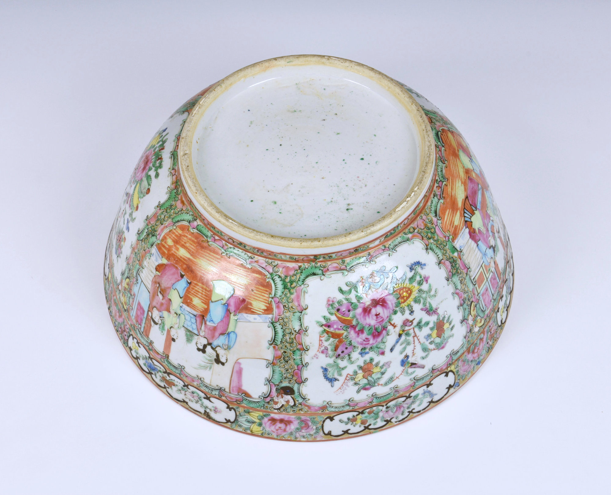 A large Chinese Canton famille rose punch bowl, 19th century, typically enamelled with alternate - Image 2 of 7