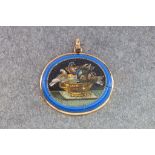 A Victorian micro mosaic pendant, within a 15ct gold surround, depicting four doves and a gold