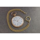 An Imperial Watch Co. 14ct gold open face keyless pocket watch, lever movement, white enamel