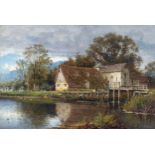 Benjamin Williams Leader (British, 1831-1923), "The Mill at Streatley on Thames". oil on mill board,