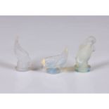 Three Sabino opalescent moulded glass animal figures / paperweights, to include two fish and a dove,