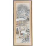 A large Chinese scroll style silkwork picture, first half 20th century, depicting a mountain