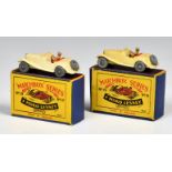 Two Matchbox Lesney 1-75 Series MB19a MG TD Midgets, one off-white, the other cream, with tan