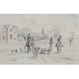 Ros Goody (British, late 20th century), 'South Shropshire Hunt - Joint Meet at Loton Park'. pencil
