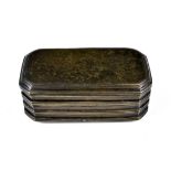A naive brass table snuff of tobacco box, of rectangular form with canted corners, 5 ¼ x 2 ¾in. (