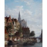 Johannes Frederik Hulk (1829-1911), Dutch Town Scene. oil on canvas, signed "F. Hulk lower left",
