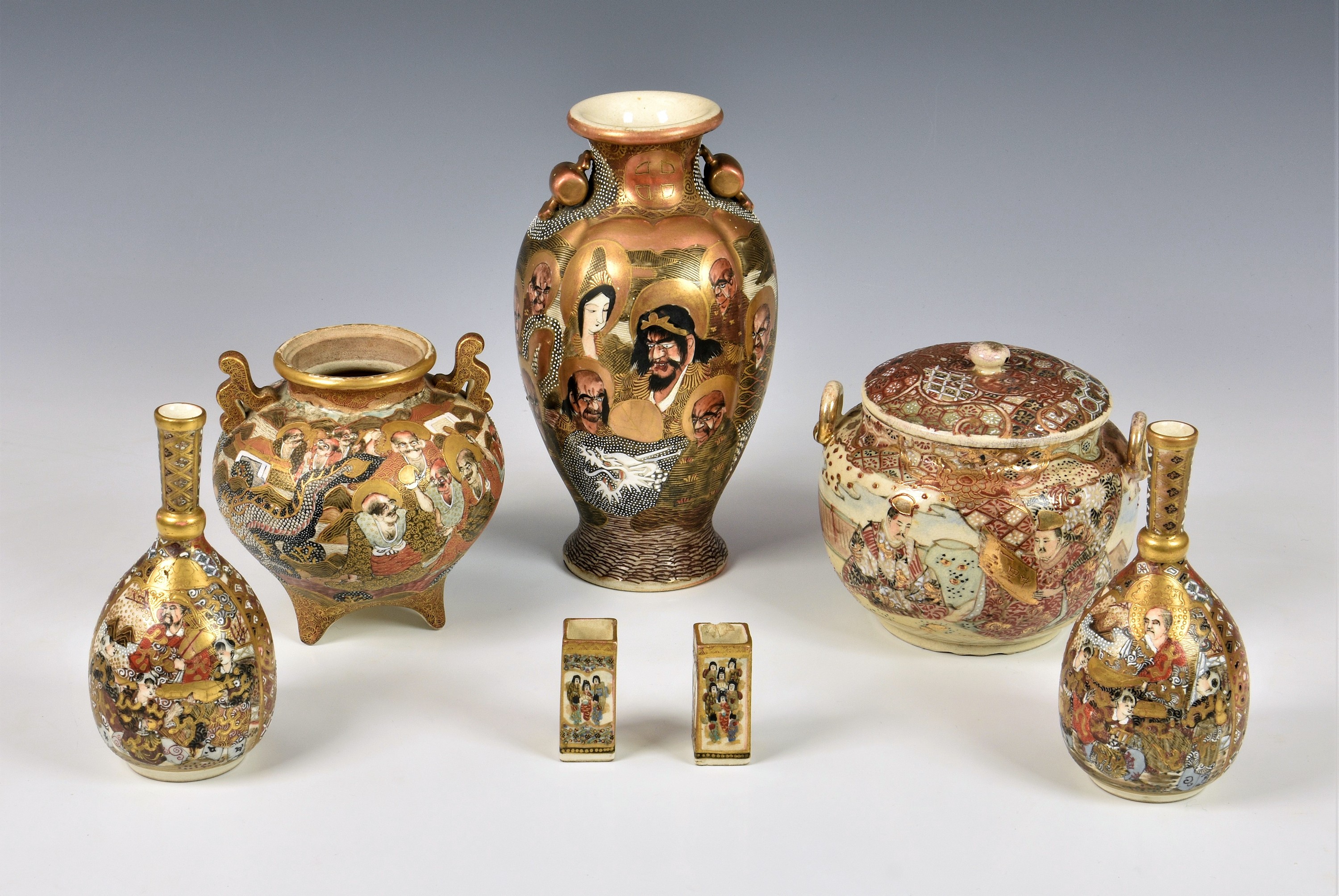 A collection of Japanese Satsuma ceramics, probably Meiji period (1868-1912), varying marks, to - Image 2 of 4