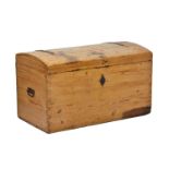 A Victorian waxed pine domed trunk, with iron side handles, strap hinges and diamond escutcheon, 35¼