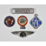 A collection of Car Badges, to include Bentley badges, RAC badge, Automobile Club Roma badge and a