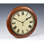 A 19th century mahogany school clock, the 11¼in. painted Roman dial fronting a single fusee movement