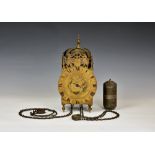 A late 19th century lantern clock, in the 17th century style, the four pillar, weight driven