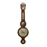 A Regency mahogany wheel barometer by D. Luvate of Preston, with swan neck top, silvered