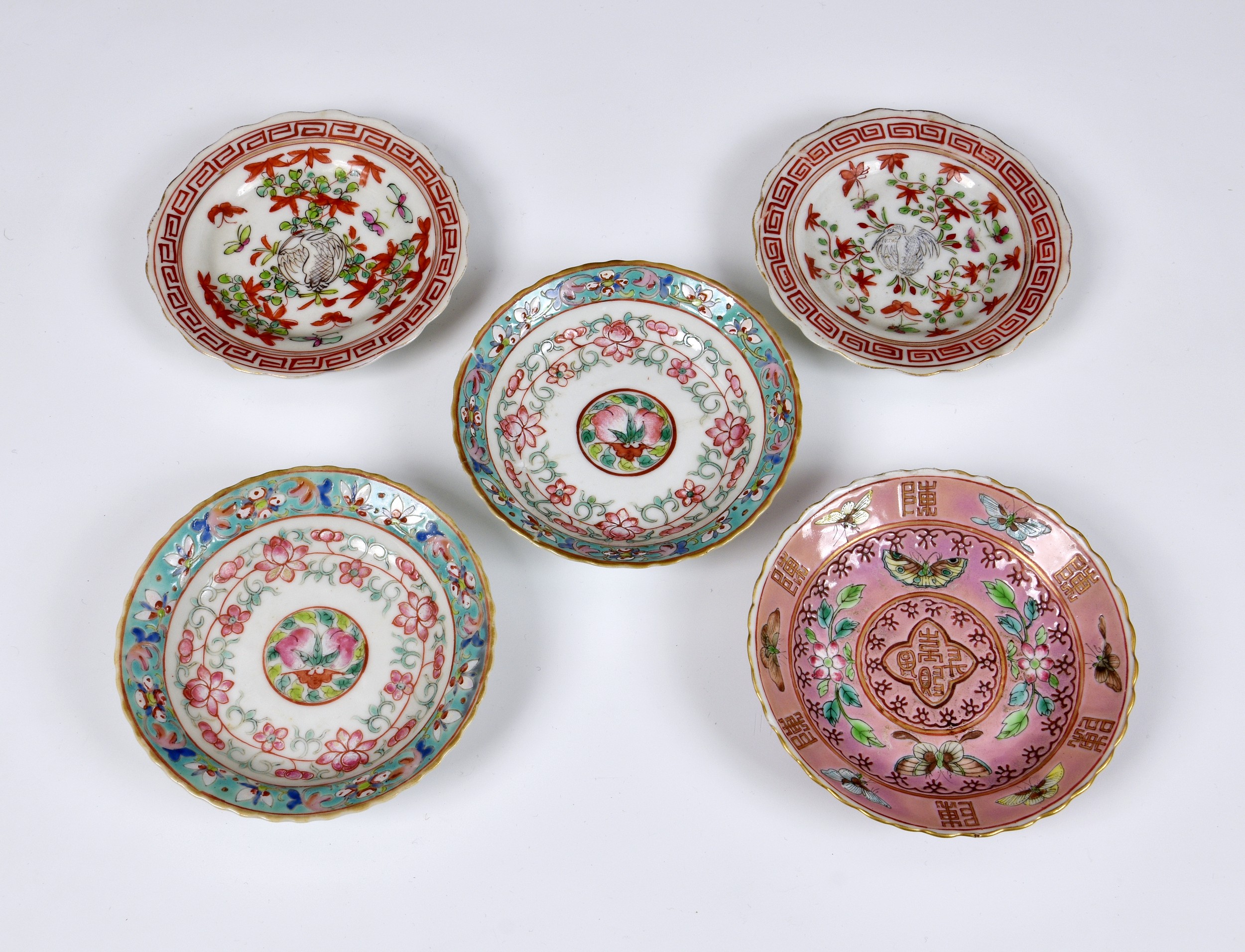 A pair of Chinese famille rose small dishes, Tongzhi (1862-74) seal marks and probably of the