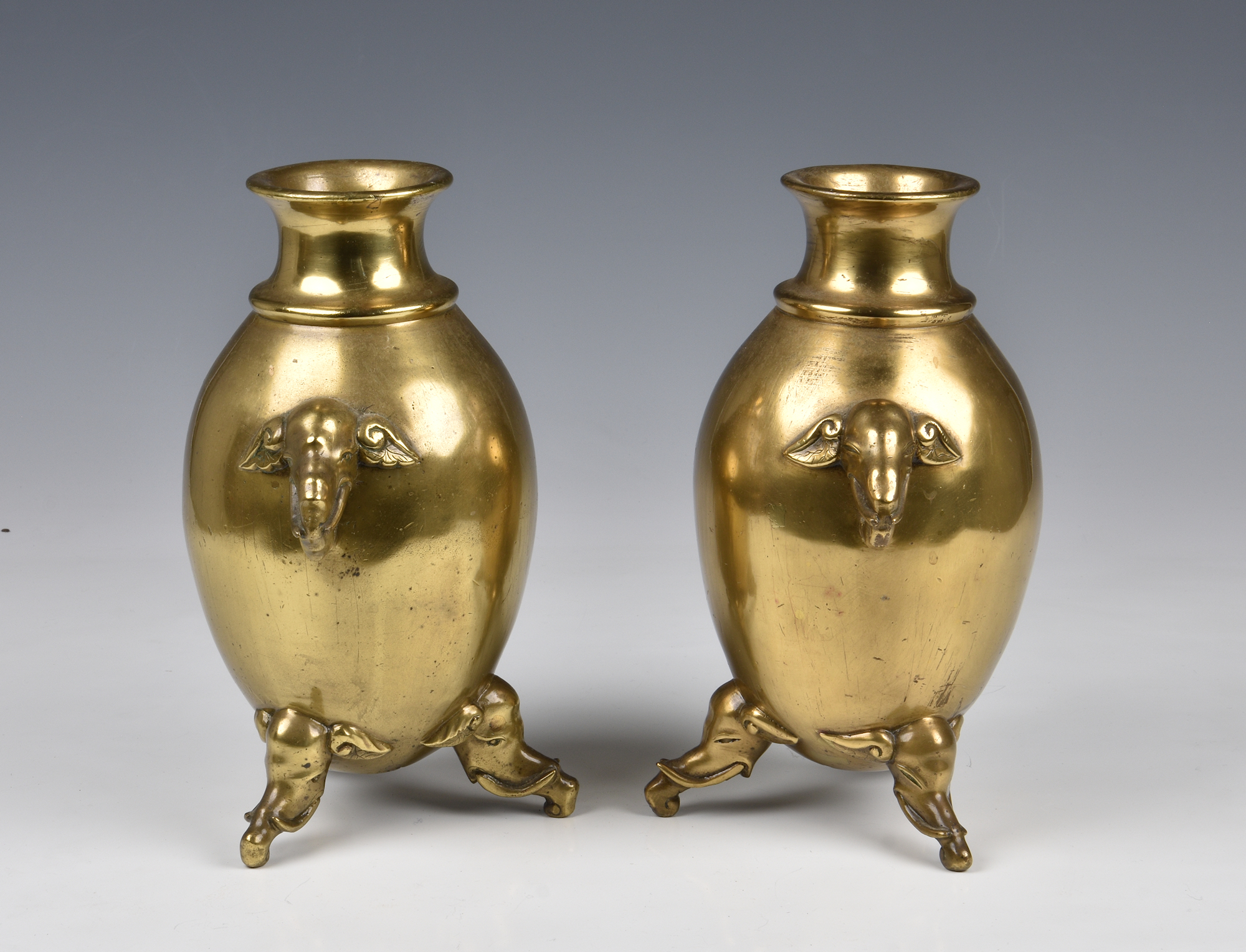 A pair of Chinese bronze 'Elephant' vases, Qing Dynasty, the high globular body with a lipped - Image 10 of 11