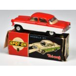 A Tri-ang Spot-on 100/SL Ford Zodiac with lights, bright red with white side panels, cream interior,