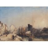 Edward Tucker Senior (British, 1825-1909), Continental Town on the River. watercolour heightened
