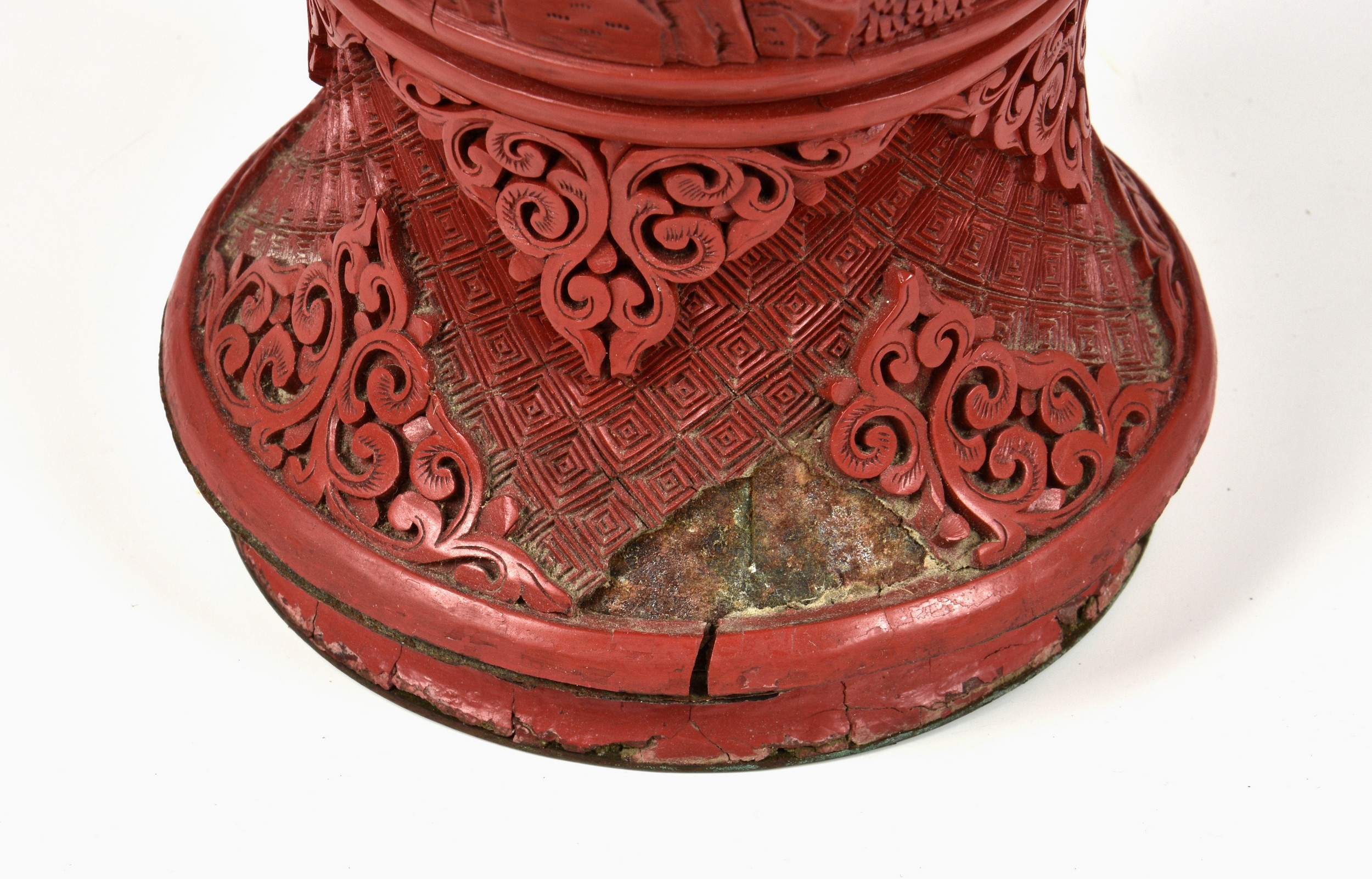 A Chinese carved cinnabar lacquer vase, probably late 19th / early 20th century, baluster form, - Image 2 of 5