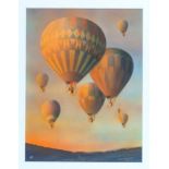 Cyril Harry Parfitt (British, 1914-2011), "Hot Air Balloons in the Sunset". gouache and watercolour,