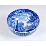 A Copeland Spode blue and white transfer printed bowl, in the typical Italian pattern, 10in. (25.