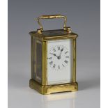 A French gilt brass carriage clock, first half 20th century, single train movement, Roman white