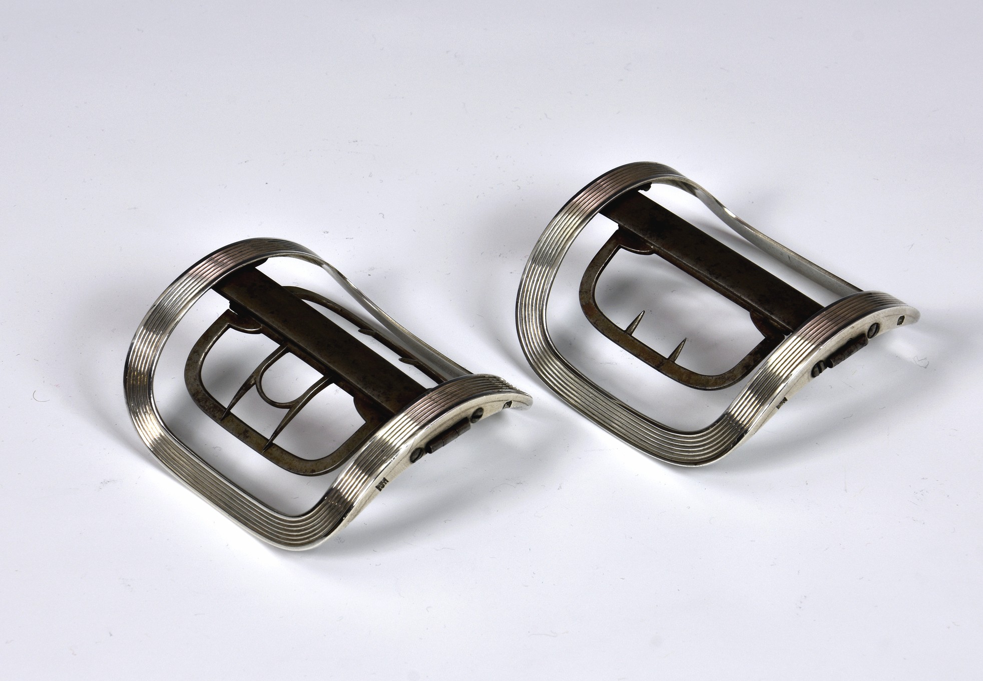 A pair of Georgian silver reeded shoe buckles, hallmarked with unknown maker's mark, ST over TH,