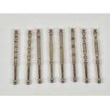 A set of eight silver lace makers bobbins, by Kenneth Taylor for Luton Museum, London, 1975, plain