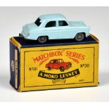 Matchbox Lesney 1-75 Series MB30a Ford Prefect, light blue with GPW, box type B (NM, box G).