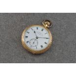An 18ct gold small keyless pocket watch by Thomas Russell of Liverpool, the gilt three quarter plate