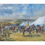 Michael Lyne (British, 1912-1989), "Returning to the unsaddling enclosure". oil on canvas, signed