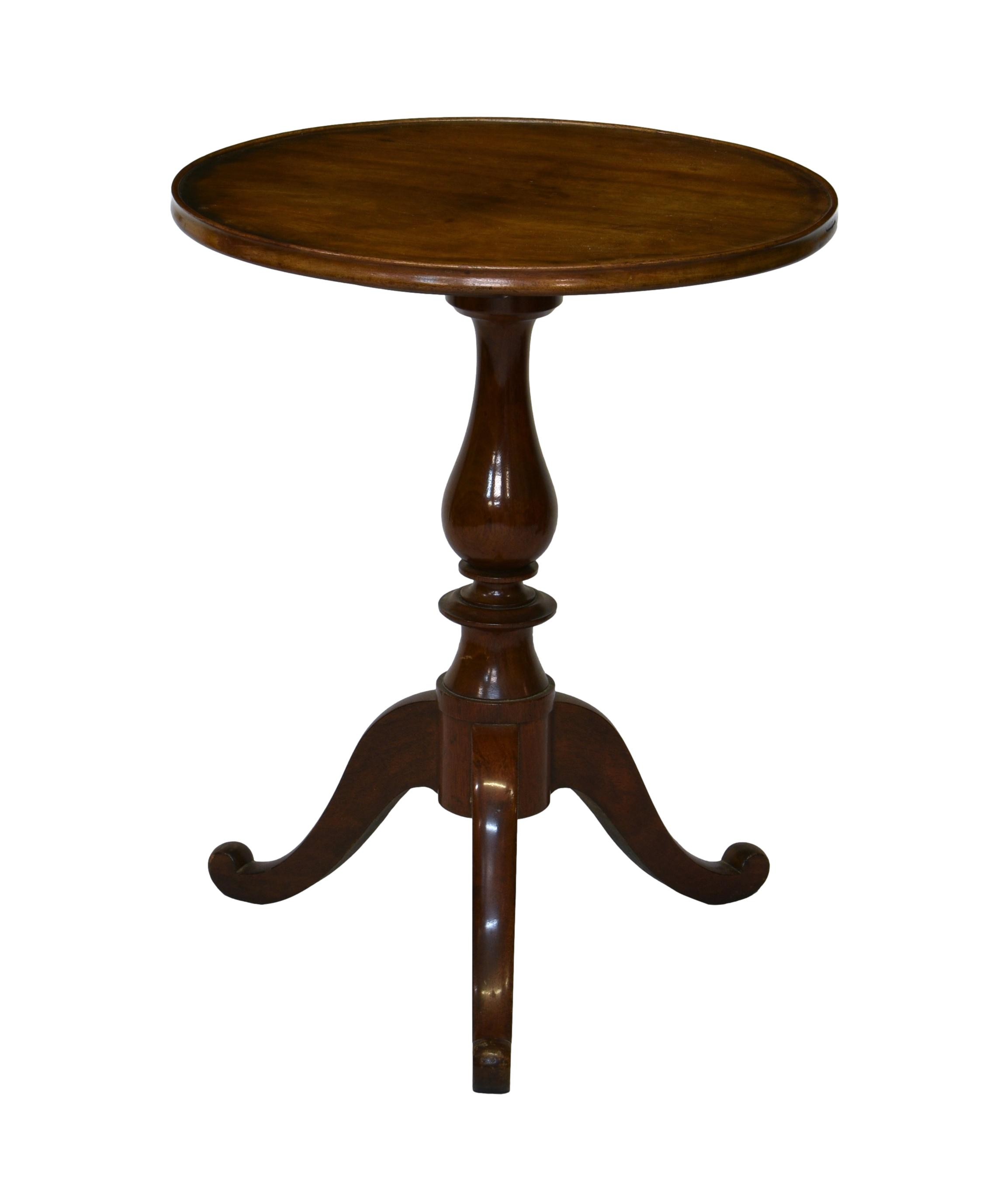 A 19th century style mahogany tripod table, 1930s, the dished, circular top on a baluster turned