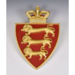 Channel Islands interest - A painted cast iron Jersey Coat of Arms, as at the historic central